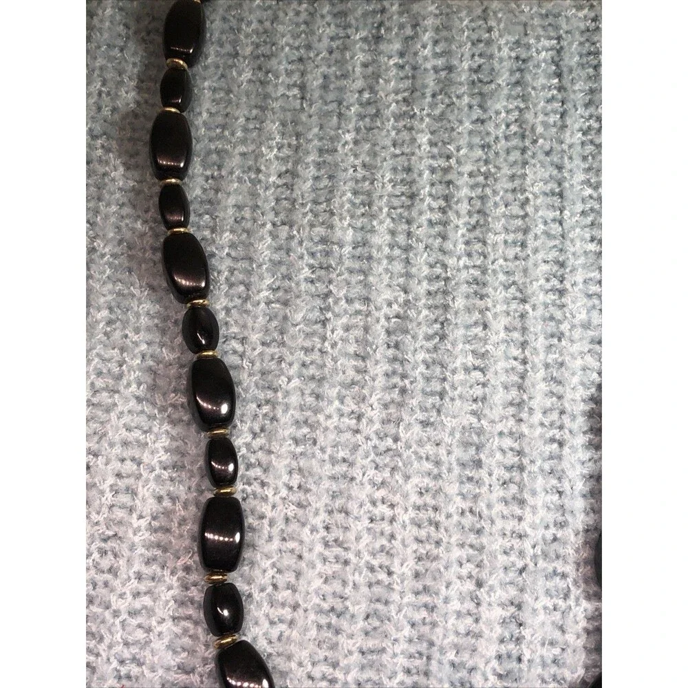 Liz Claiborne Necklace Black Lucite Beads Gold Tone 28